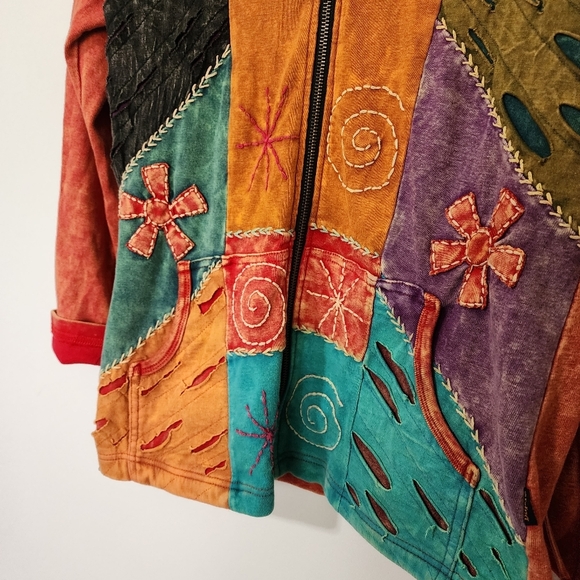 Rising international hippie multi material print light weight hooded jacket - Picture 6 of 8